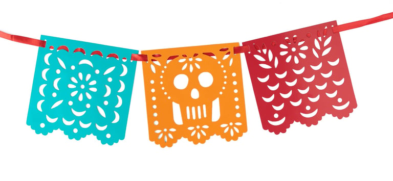 Mexican decoration, papel picado of different colors for celebration
