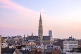 European city skyline at dusk