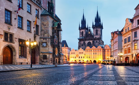 Prague Old Town Square Astronomical Clock and Tyn church