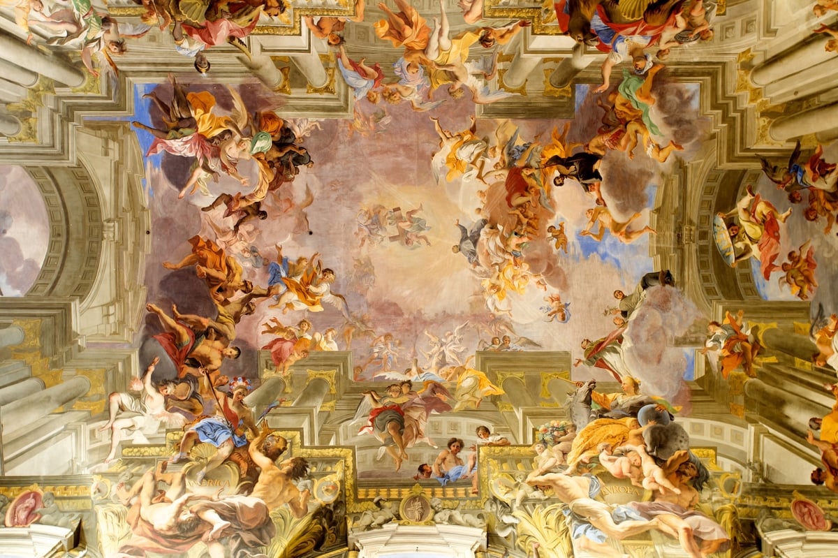 The famous trompe l'oeil ceiling of Sant'Ignazio di Loyola in Rome