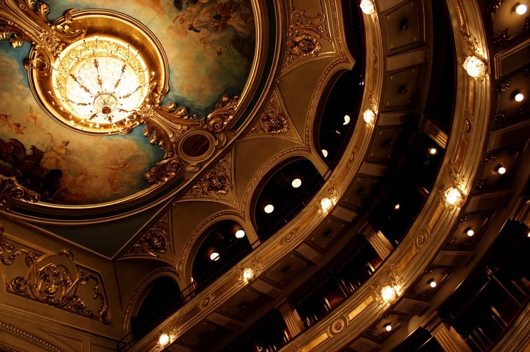 Beautiful old theater with galleries and ceiling